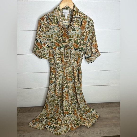 Brownstone Studio Dresses & Skirts - Vintage Brownstone Studio Womens 8 Shirt Dress Geometric Print Retro Midi Button